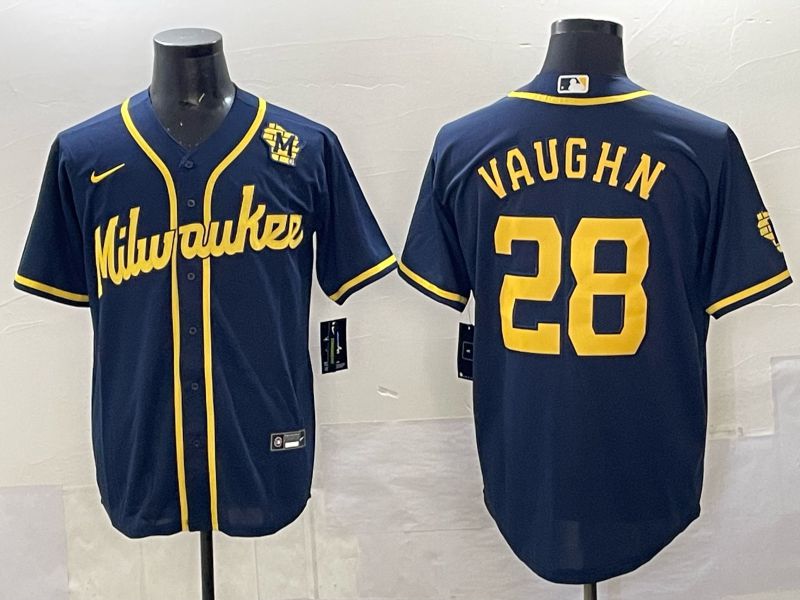 Men Milwaukee Brewers #28 Vaughn Drak Blue Nike MLB 2025 Jersey 04